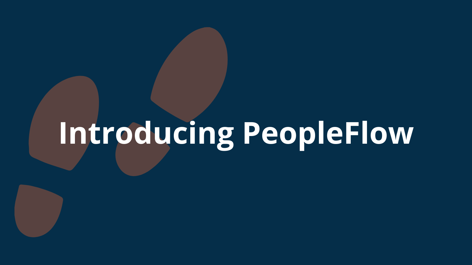 Introducing PeopleFlow cover photo, words over two orange shoeprints on navy background